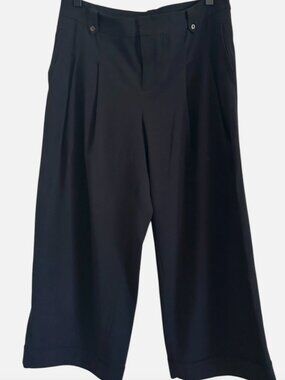 Anthropologie Elevenses Black Wide-Leg Pleated Culottes Style Pants Size 6